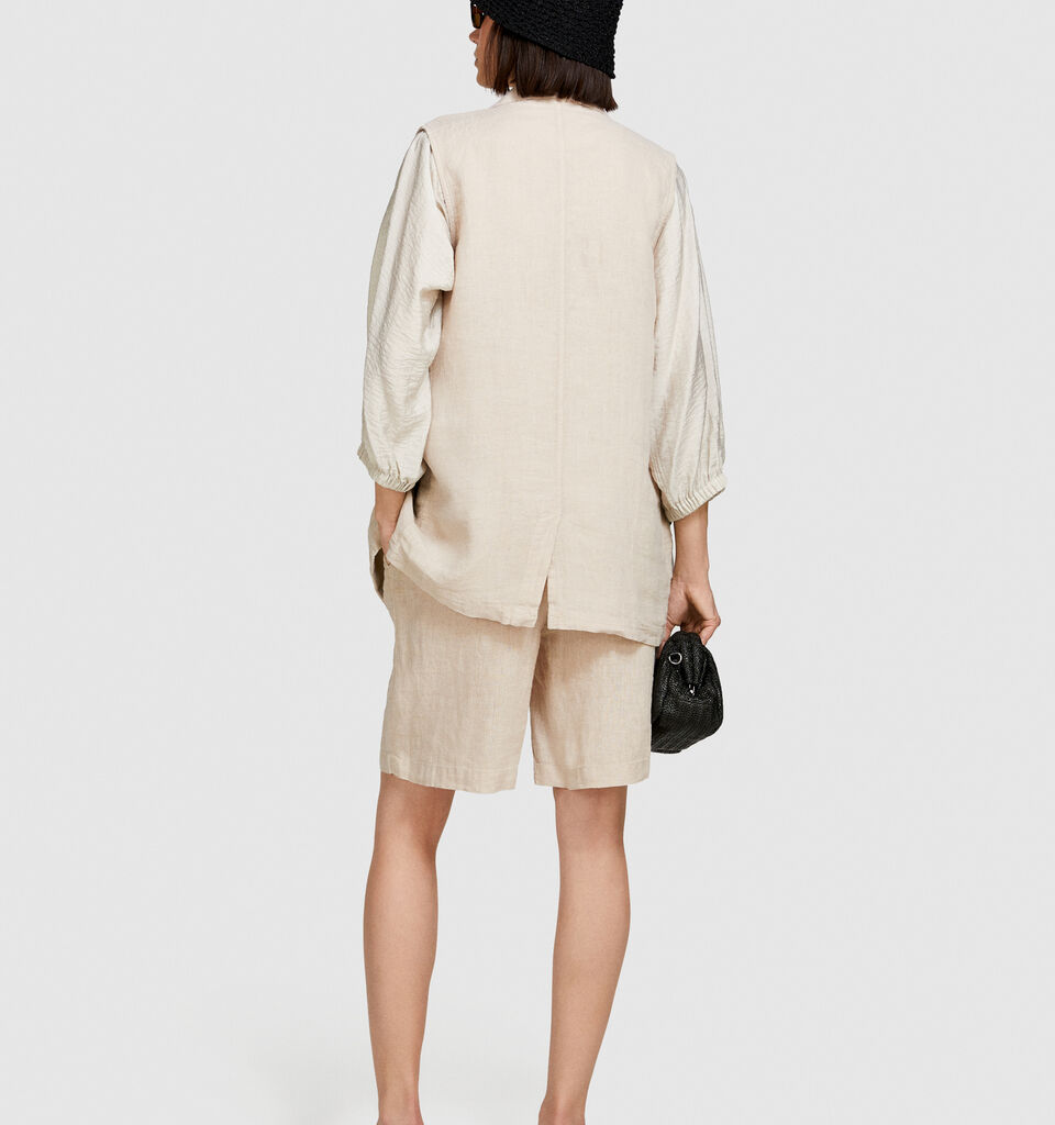 100% linen bermudas - women's shorts - Beige | Sisley image number 3